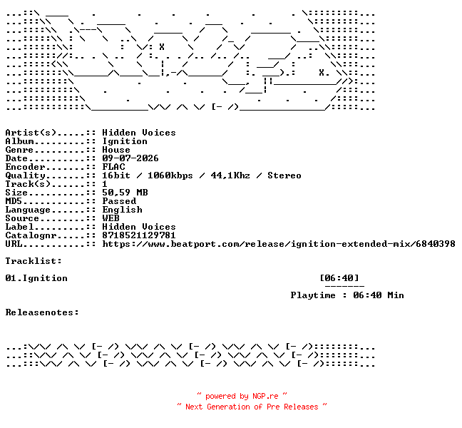 NFO for the release Hidden_Voices-Ignition-SINGLE-16BIT-WEB-FLAC-2026-WAVED by WAVED