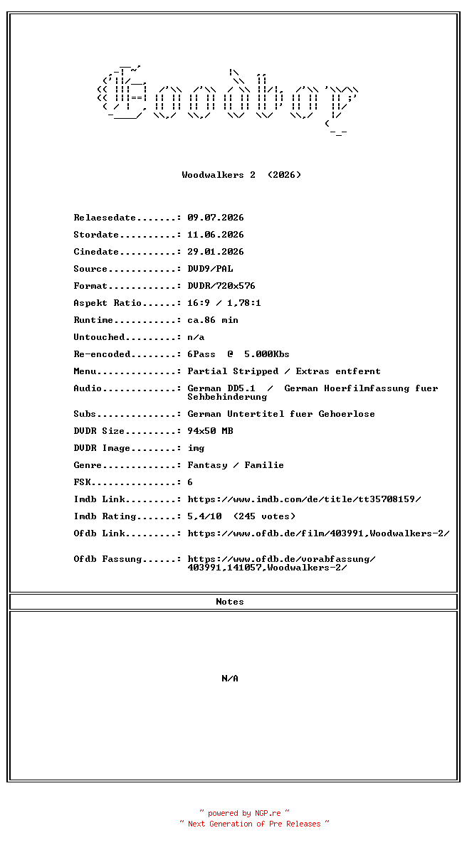NFO for the release Woodwalkers.2.GERMAN.2026.PAL.DVDR-Goodboy by Goodboy
