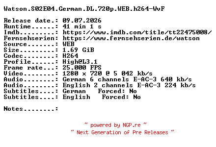 NFO for the release Watson.S02E04.German.DL.720p.WEB.h264-WvF by WvF