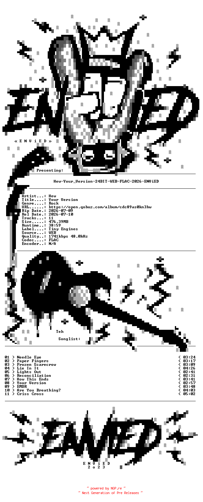 NFO for the release Hew-Your_Version-24BIT-WEB-FLAC-2026-ENViED by ENViED