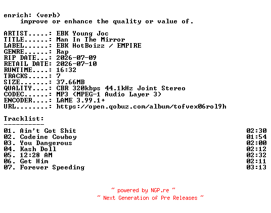 NFO for the release EBK_Young_Joc-Man_In_The_Mirror-EP-WEB-2026-ENRiCH by ENRiCH