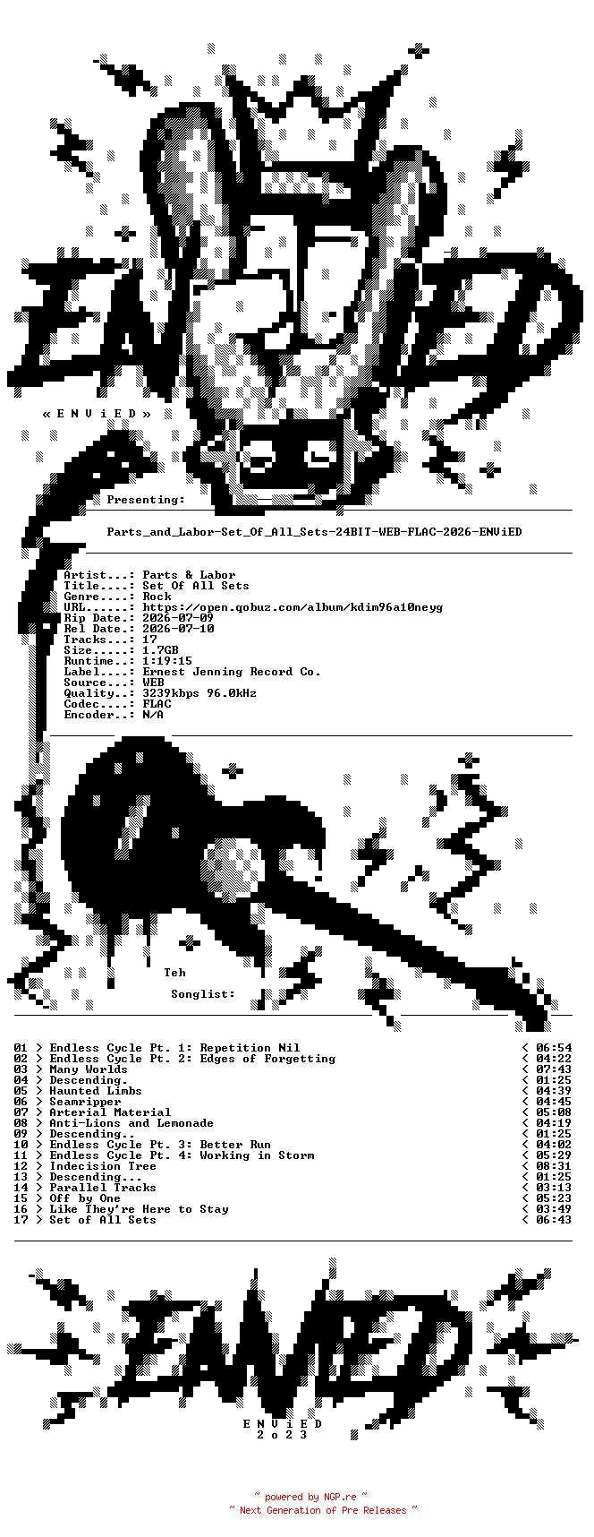 NFO for the release Parts_and_Labor-Set_Of_All_Sets-24BIT-WEB-FLAC-2026-ENViED by ENViED