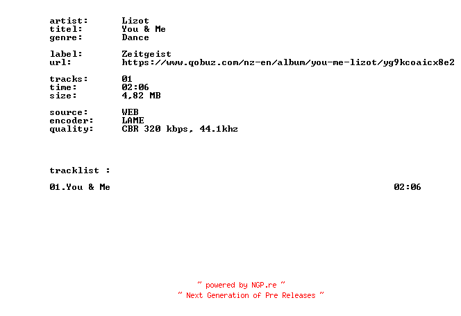 NFO for the release Lizot_-_You_And_Me-SINGLE-WEB-2026-BITCOINS by BITCOINS