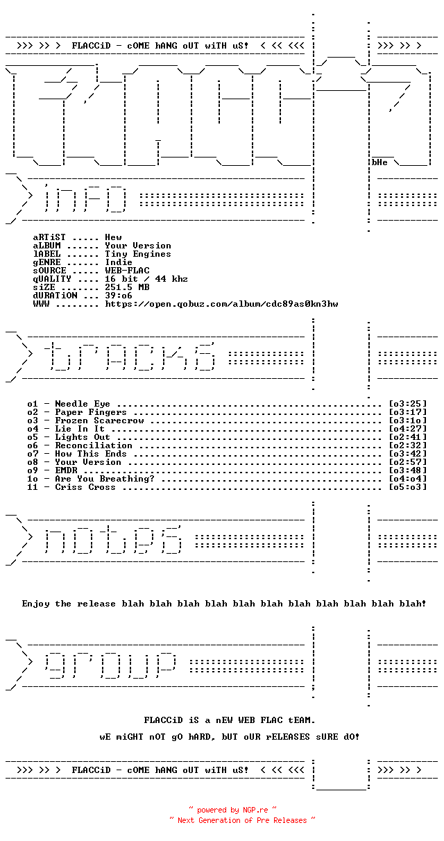 NFO for the release Hew-Your_Version-16BIT-WEB-FLAC-2026-FLACCiD by FLACCiD