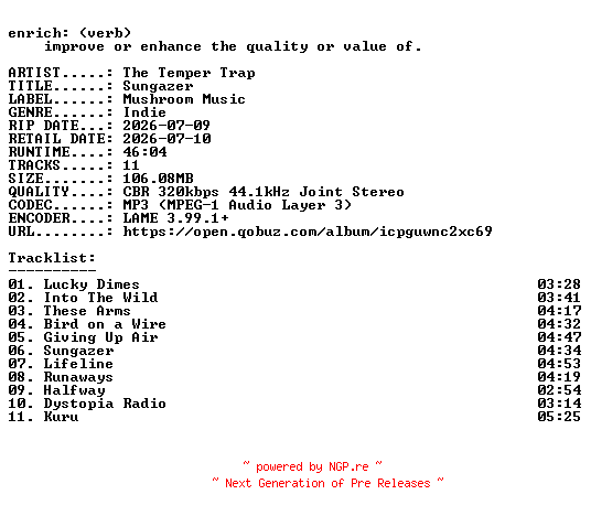 NFO for the release The_Temper_Trap-Sungazer-WEB-2026-ENRiCH by ENRiCH