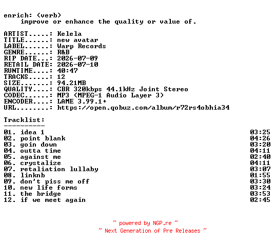 NFO for the release Kelela-new_avatar-WEB-2026-ENRiCH by ENRiCH