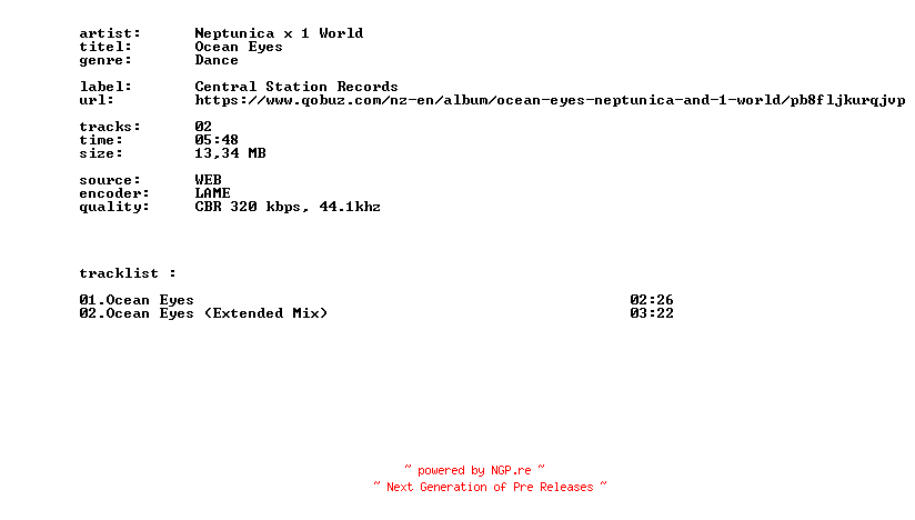 NFO for the release Neptunica_X_1_World_-_Ocean_Eyes-WEB-2026-BITCOINS by BITCOINS