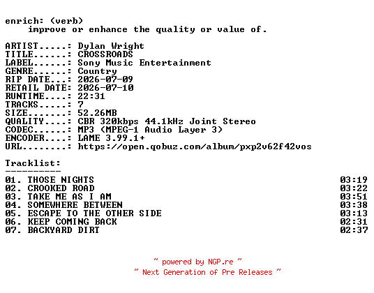 NFO for the release Dylan_Wright-CROSSROADS-EP-WEB-2026-ENRiCH by ENRiCH