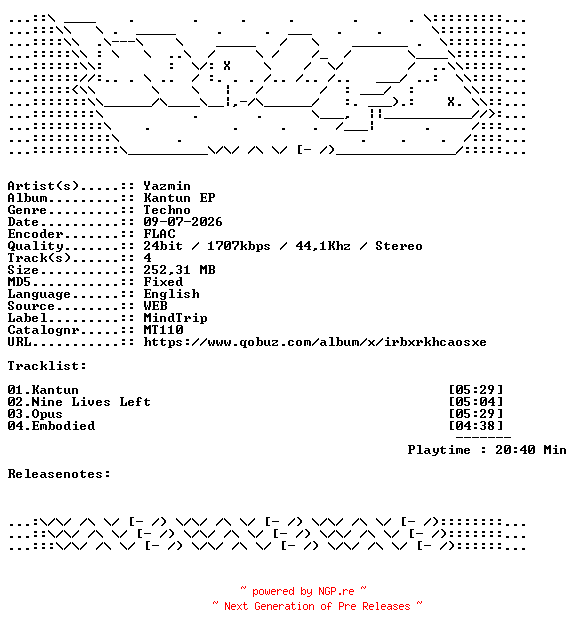 NFO for the release Yazmin-Kantun_EP-MT110-24BIT-WEB-FLAC-2026-WAVED by WAVED