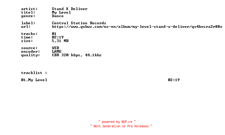 NFO for the release Stand_X_Deliver_-_My_Level-SINGLE-WEB-2026-BITCOINS by BITCOINS