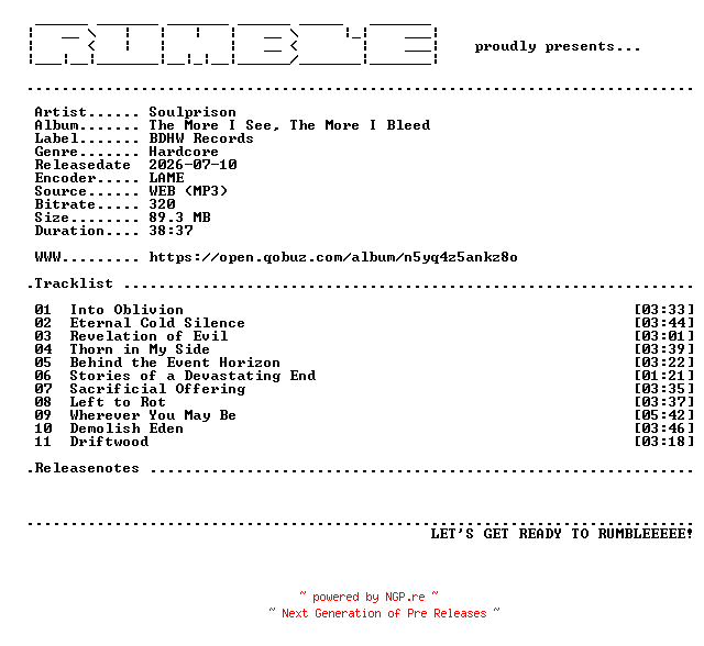 NFO for the release Soulprison-The_More_I_See_The_More_I_Bleed-(WEB)-2026-RUMBLE by RUMBLE