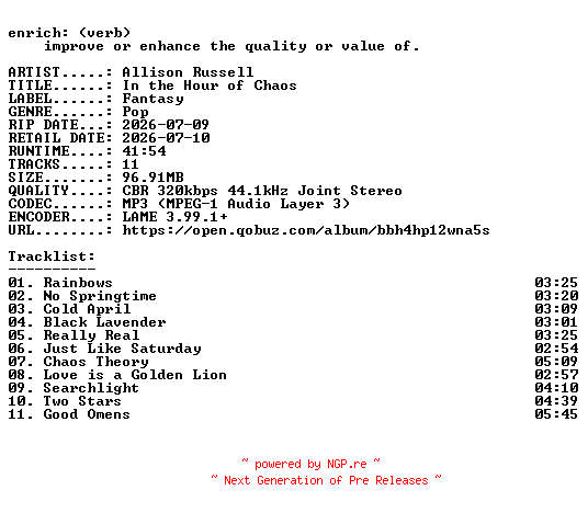 NFO for the release Allison_Russell-In_the_Hour_of_Chaos-WEB-2026-ENRiCH by ENRiCH