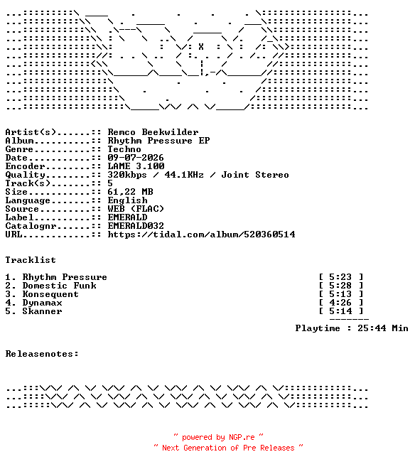 NFO for the release Remco_Beekwilder-Rhythm_Pressure_EP-EMERALD032-WEB-2026-WAV by WAV