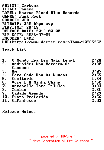 NFO for the release Carbona-Panama-WEB-PT-2013-SDR by SDR