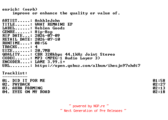 NFO for the release AnkhleJohn-WHAT_REMAINS_EP-WEB-2026-ENRiCH by ENRiCH