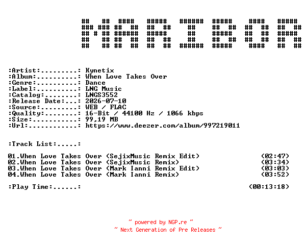 NFO for the release Kynetix-When_Love_Takes_Over-(LNGS3552)-16BIT-WEB-FLAC-2026-MARiBOR by MARiBOR