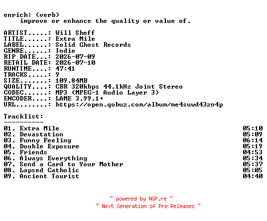 NFO for the release Will_Sheff-Extra_Mile-WEB-2026-ENRiCH by ENRiCH