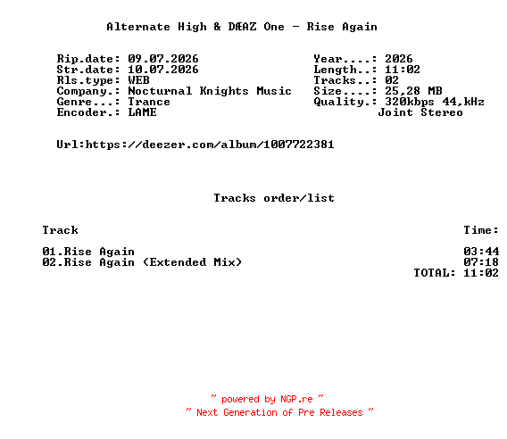 NFO for the release Alternate_High_And_DAZ_One_-_Rise_Again-(NK383)-WEB-2026-FMC by FMC