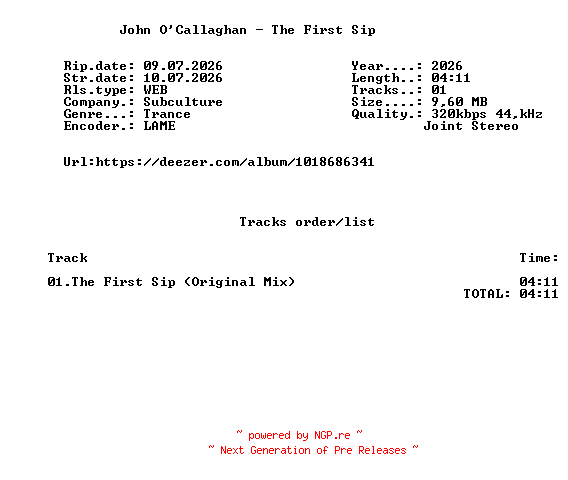 NFO for the release John_OCallaghan_-_The_First_Sip-(SUBC421)-SINGLE-WEB-2026-FMC by FMC