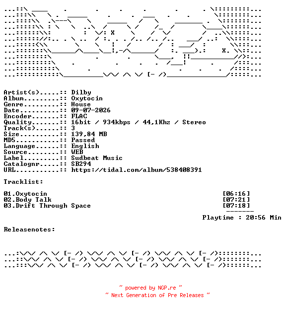 NFO for the release Dilby-Oxytocin-SB294-16BIT-WEB-FLAC-2026-WAVED by WAVED