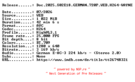 NFO for the release Doc.2025.S02E18.GERMAN.720P.WEB.H264-WAYNE by WAYNE