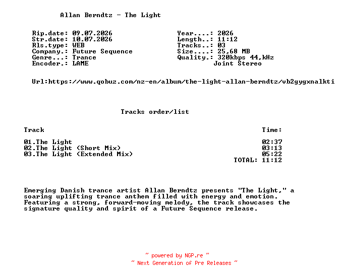 NFO for the release Allan_Berndtz_-_The_Light-(FS312)-WEB-2026-FMC by FMC