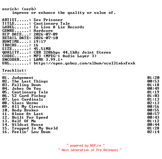 NFO for the release Sex_Prisoner-Cautionary_Tale-WEB-2026-ENRiCH by ENRiCH