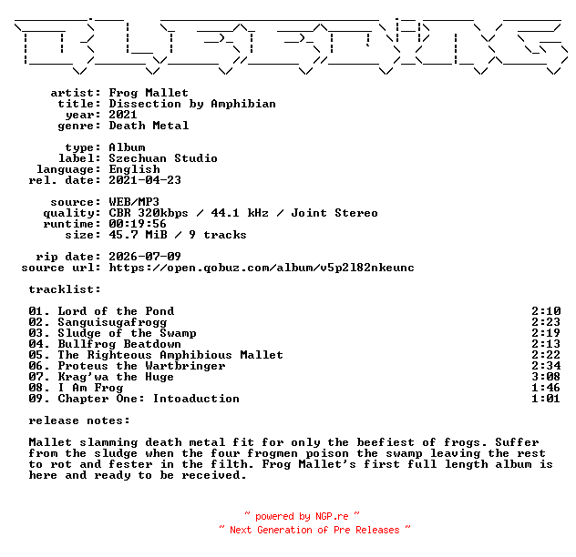 NFO for the release Frog_Mallet-Dissection_by_Amphibian-WEB-2021-BLEEDiNG by BLEEDiNG