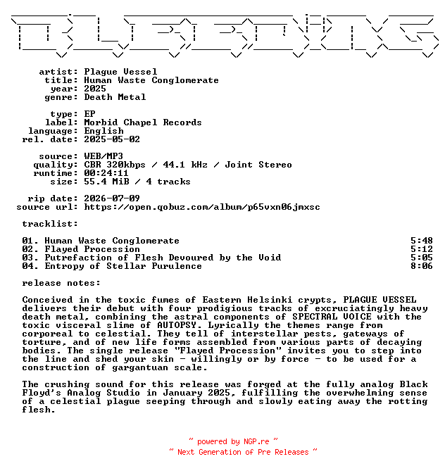 NFO for the release Plague_Vessel-Human_Waste_Conglomerate-EP-WEB-2025-BLEEDiNG by BLEEDiNG