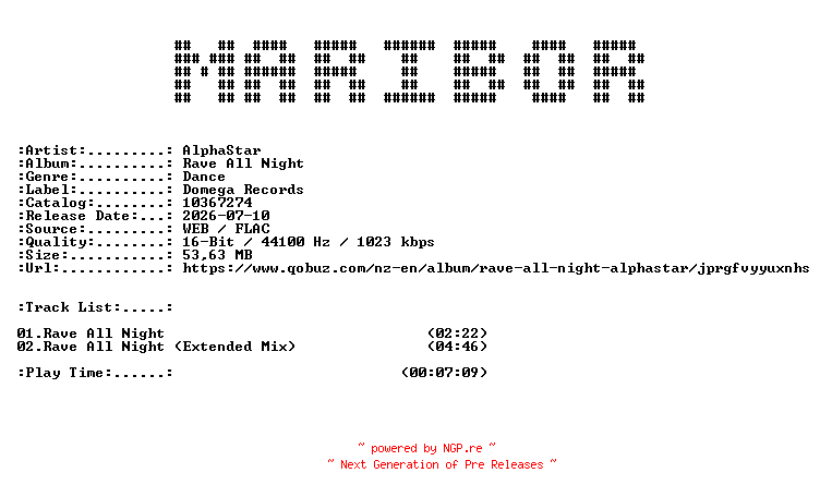 NFO for the release AlphaStar-Rave_All_Night-(10367274)-16BIT-WEB-FLAC-2026-MARiBOR by MARiBOR