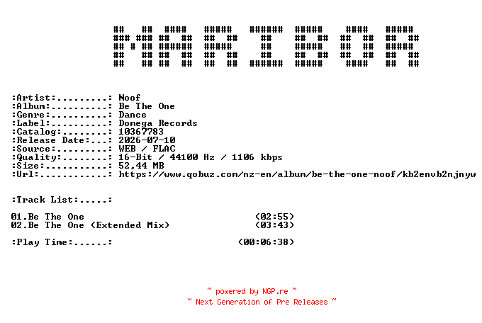 NFO for the release Noof-Be_The_One-(10367783)-16BIT-WEB-FLAC-2026-MARiBOR by MARiBOR