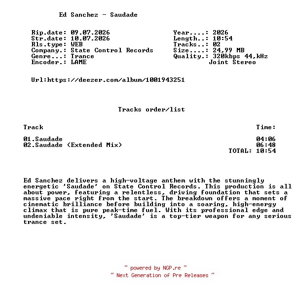 NFO for the release Ed_Sanchez_-_Saudade-(SCR749)-WEB-2026-FMC by FMC