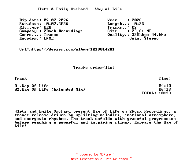 NFO for the release H3rtz_And_Emily_Orchard_-_Way_Of_Life-(2RR340)-WEB-2026-FMC by FMC