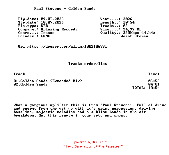 NFO for the release Paul_Stevens_-_Golden_Sands-(ABL349)-WEB-2026-FMC by FMC