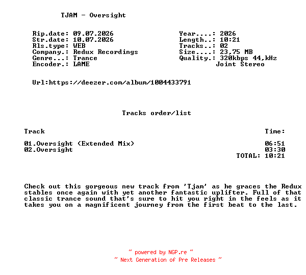 NFO for the release TJAM_-_Oversight-(RDX704)-WEB-2026-FMC by FMC