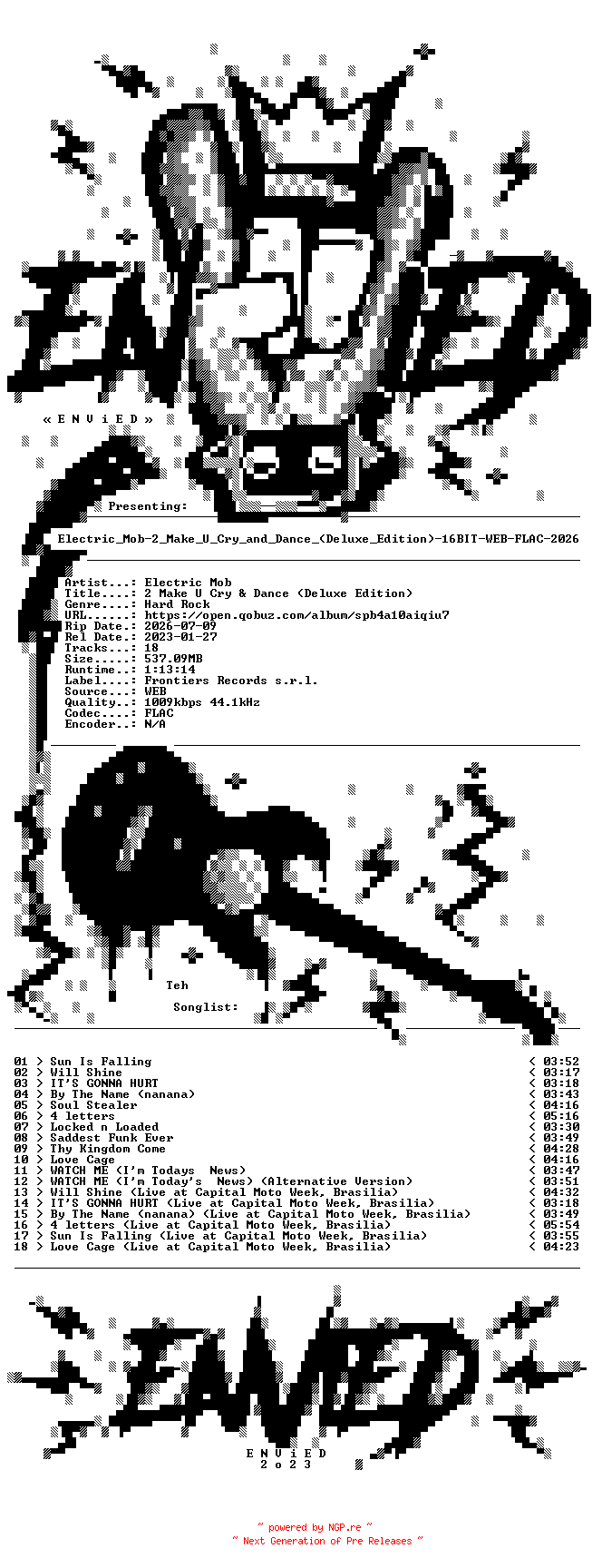 NFO for the release Electric_Mob-2_Make_U_Cry_and_Dance_(Deluxe_Edition)-16BIT-WEB-FLAC-2026-ENViED by ENViED