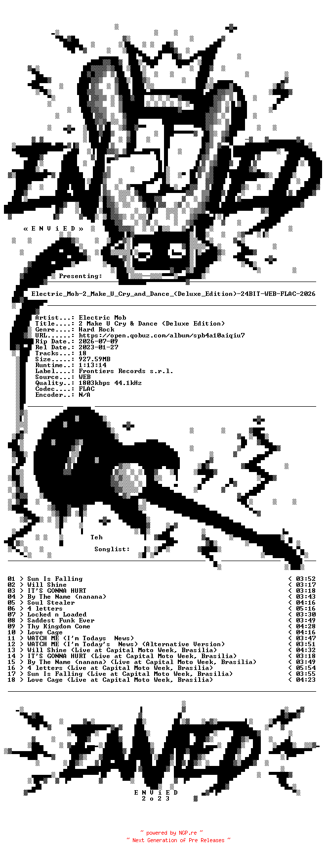 NFO for the release Electric_Mob-2_Make_U_Cry_and_Dance_(Deluxe_Edition)-24BIT-WEB-FLAC-2026-ENViED by ENViED