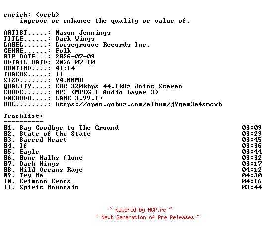 NFO for the release Mason_Jennings-Dark_Wings-WEB-2026-ENRiCH by ENRiCH