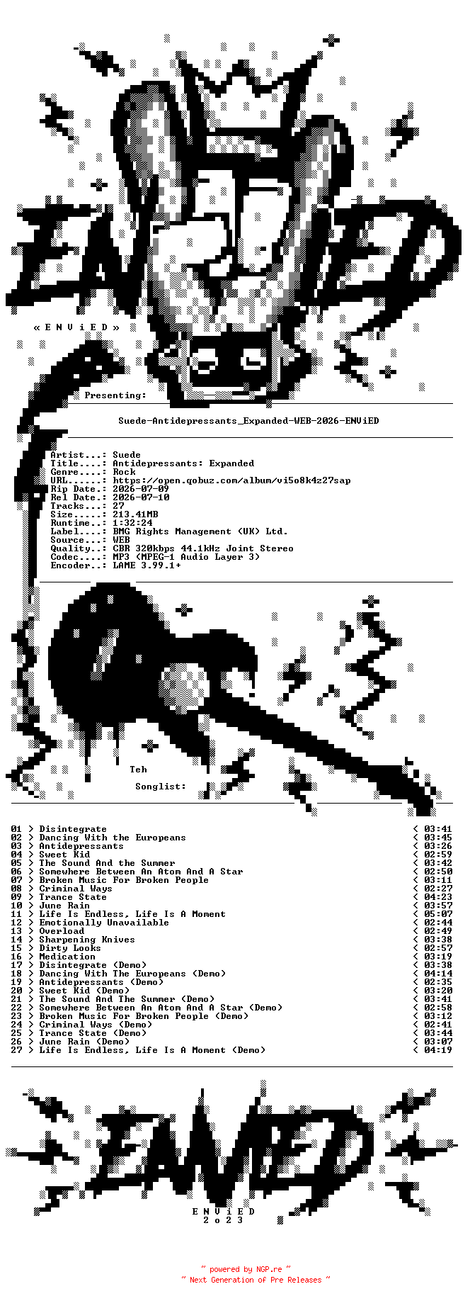 NFO for the release Suede-Antidepressants_Expanded-WEB-2026-ENViED by ENViED