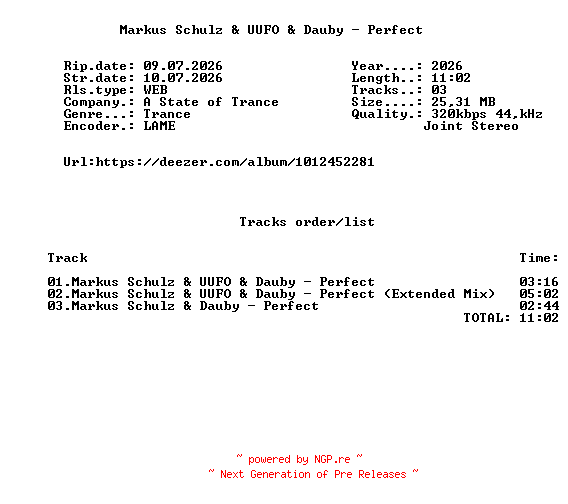 NFO for the release Markus_Schulz_And_UUFO_And_Dauby_-_Perfect-(BTAR0053)-WEB-2026-FMC by FMC