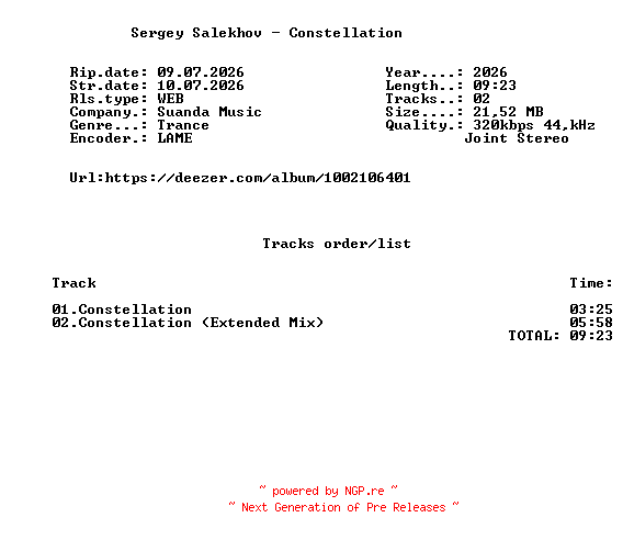 NFO for the release Sergey_Salekhov_-_Constellation-(SND533)-WEB-2026-FMC by FMC