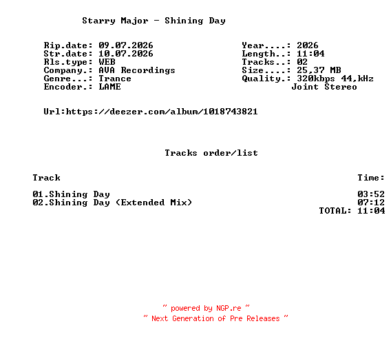 NFO for the release Starry_Major_-_Shining_Day-(AVA570)-WEB-2026-FMC by FMC
