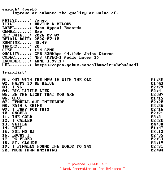 NFO for the release Sango-RHYTHM_and_MELODY-WEB-2026-ENRiCH by ENRiCH