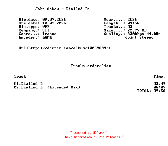 NFO for the release John_Askew_-_Dialled_In-(VII127)-WEB-2026-FMC by FMC