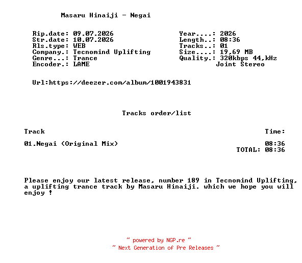 NFO for the release Masaru_Hinaiji_-_Negai-(TMU189)-SINGLE-WEB-2026-FMC by FMC