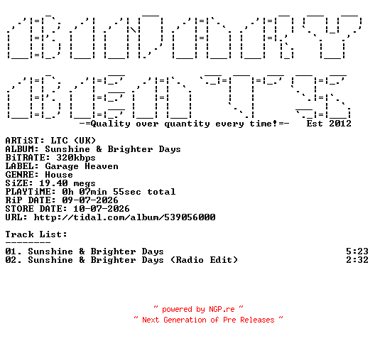 NFO for the release LTC_(UK)-Sunshine_And_Brighter_Days-(GH25)-SINGLE-WEB-2026-BB by BB