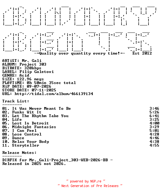NFO for the release Mr._Gali-Project_303-DIRFIX-WEB-2025-BB by BB