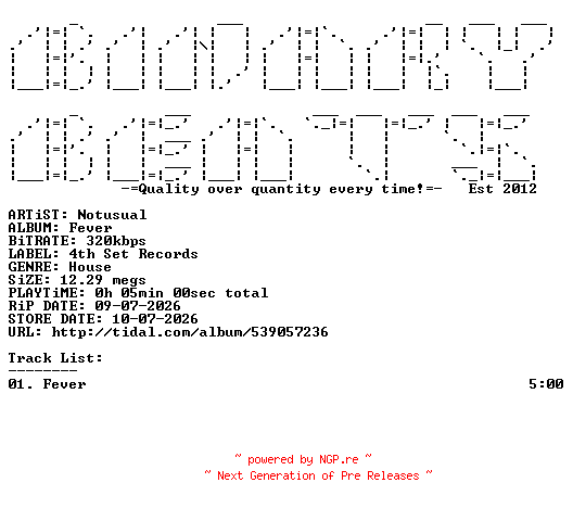 NFO for the release Notusual-Fever-(4THSR338)-SINGLE-WEB-2026-BB by BB