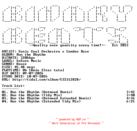 NFO for the release Sonic_Soul_Orchestra_x_Camden_Rose-Run_The_Rhythm-(SSM088A)-WEB-2026-BB by BB