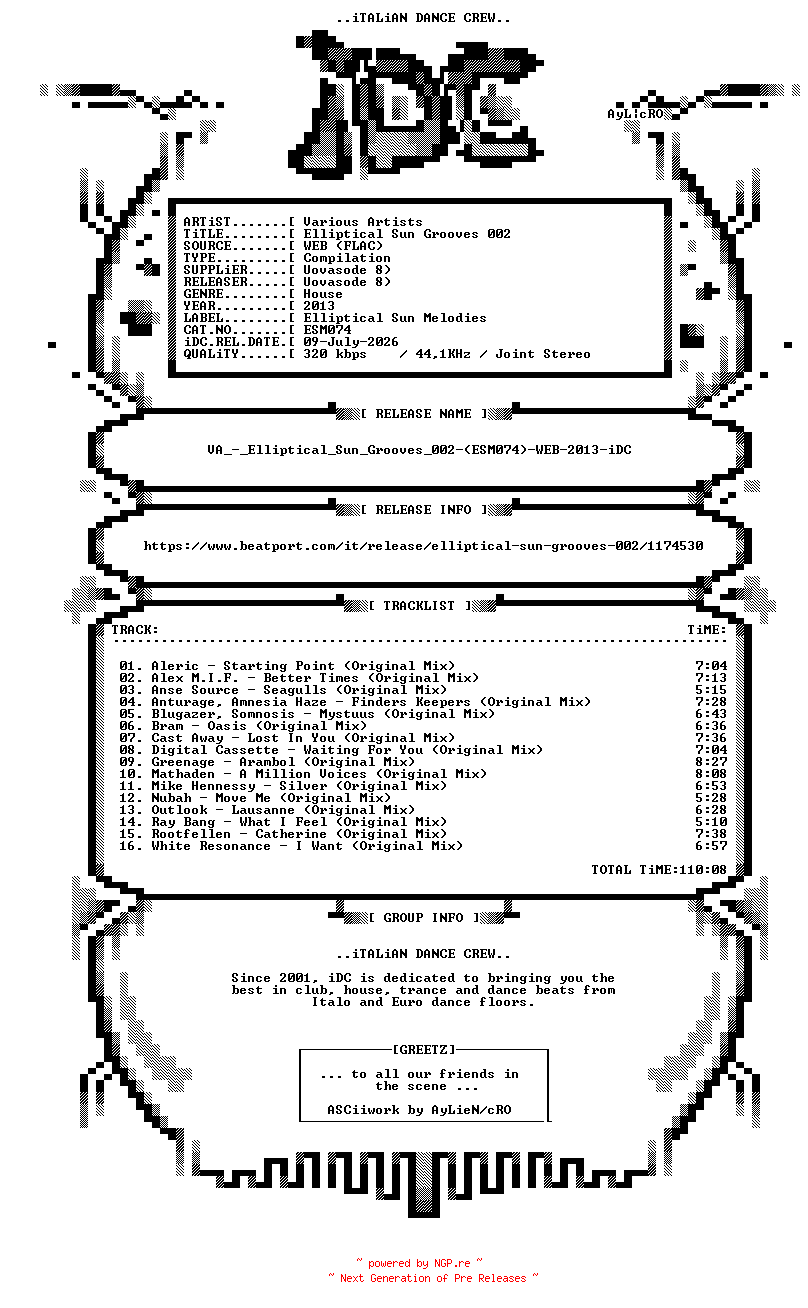 NFO for the release VA_-_Elliptical_Sun_Grooves_002-(ESM074)-WEB-2013-iDC by iDC